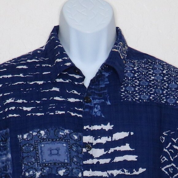 JOGAL* Men's Short Sleeve Button Down Curved Hem Semi-Sheer BOHO Shirt~ Large - Picture 8 of 9
